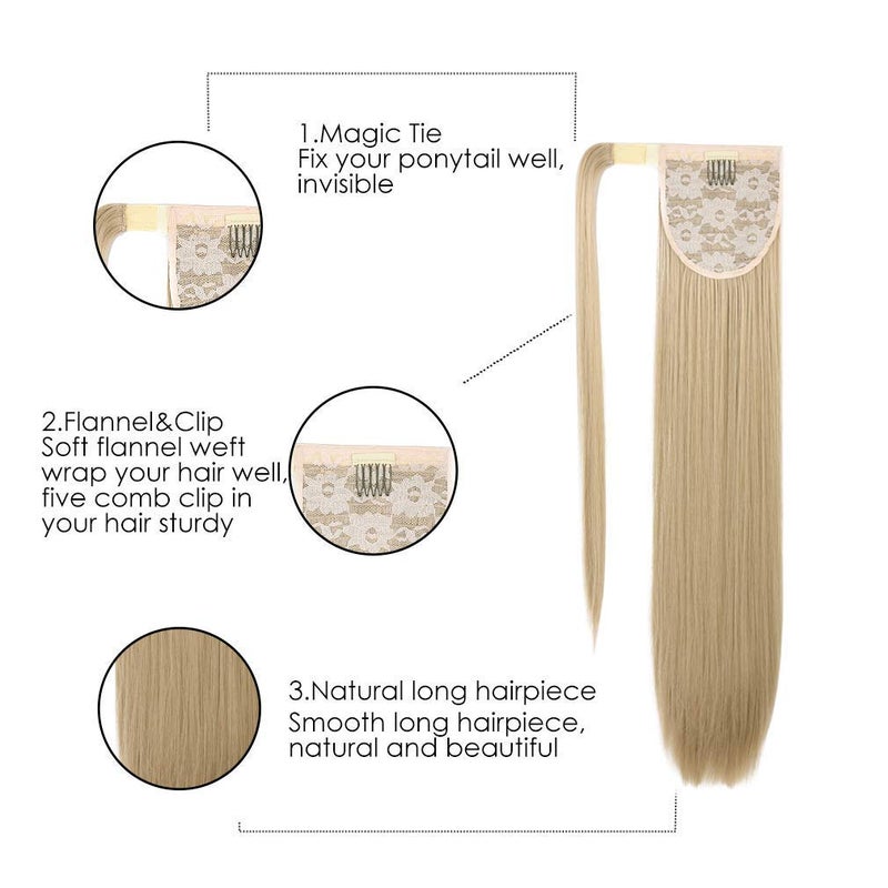 SEIKEA Clip in Ponytail Extension Wrap Around Straight Hair for Women (12", Black) - Image 4